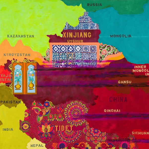 Joyce Kozloff,Xinjiang Tibet, 2022-23. Acrylic on canvas, 60 x 60 inches.  