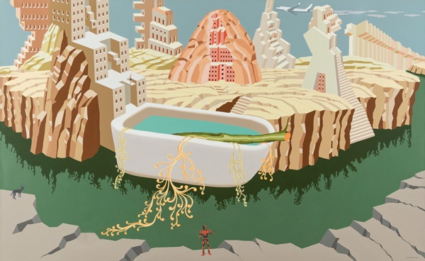 Gigi Scaria, Based on the eternal bliss and the near future, 2023-24, Acrylic on canvas, 72 x 120 in