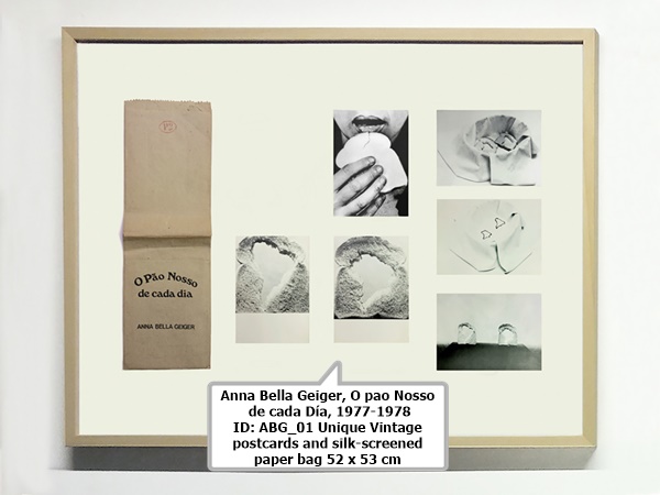 Anna Bella Geiger

O pao Nosso de cada Día, 1977-1978

ID: ABG_01

Unique
Vintage postcards and silk-screened paper bag

52 x 53 cm