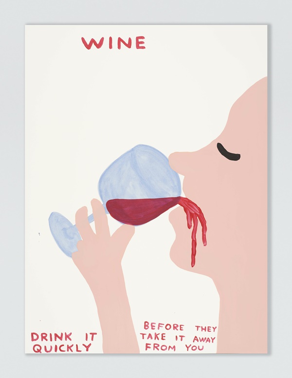 click to enlarge- double click to reduce David Shrigley
Wine (2021)
8 colour screenprint with a varnish overlay on Somerset Satin Tub Sized 410 gsm
75 x 56 cm
Edition of 125 (+ 4 AP)