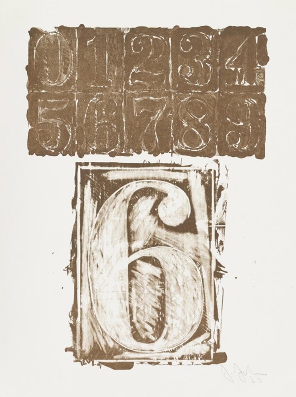 click to enlarge- double click to reduce Jasper Johns,6, 1963
Lithograph
20 1/2 x 15 3/4 inches
Edition of 10
Signed, dated, and numbered in pencil