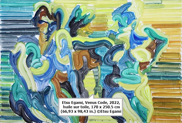 Etsu Egami, Venus Code, 2022, huile sur toile, 170 x 250.5 cm (66,93 x 98,43 in.) ©Etsu Egami