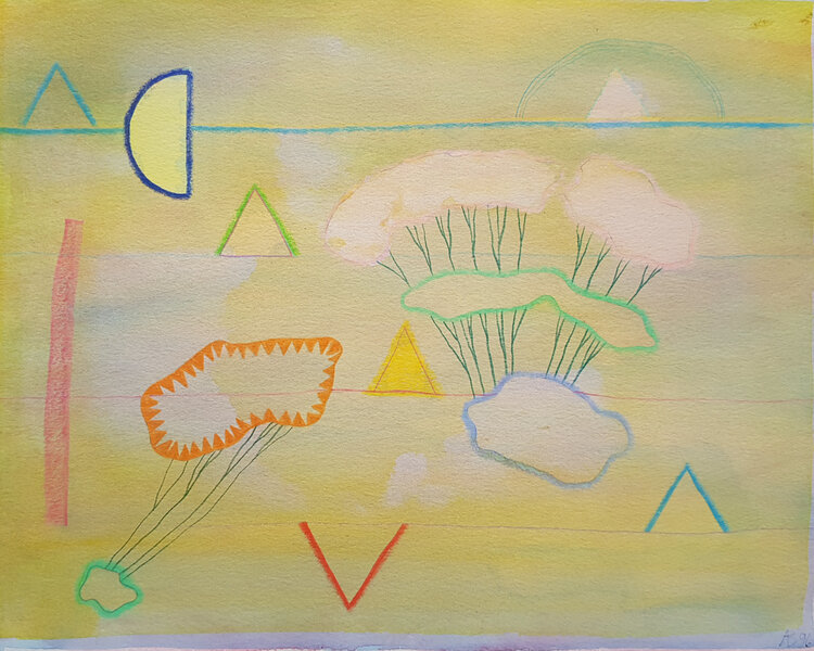 Anthony Benjamin (1931 - 2022), Untitled (Yellow Clouds), Watercolour on paper, 1996, 25.4 x 31.75cm