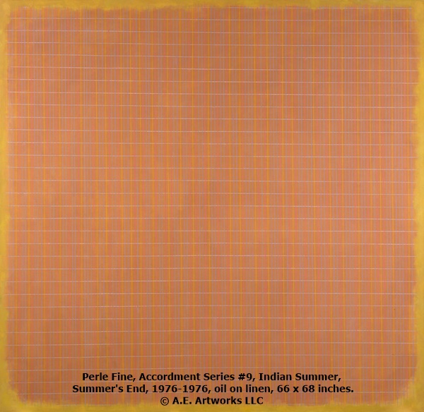 Perle Fine, Accordment Series #9, Indian Summer, Summer's End, 1976-1976, oil on linen, 66 x 68 inches. © A.E. Artworks LLC
