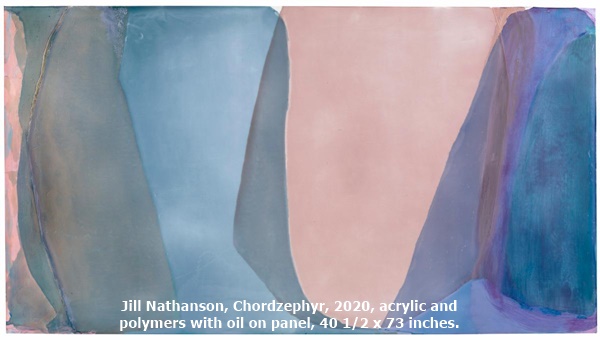 Jill Nathanson, Chordzephyr, 2020, acrylic and polymers with oil on panel, 40 1/2 x 73 inches.