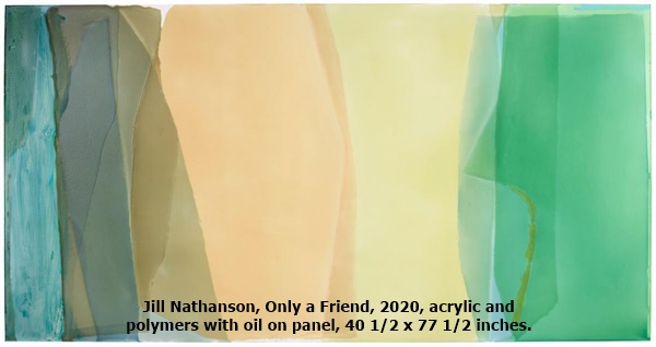 Jill Nathanson, Only a Friend, 2020, acrylic and polymers with oil on panel, 40 1/2 x 77 1/2 inches.