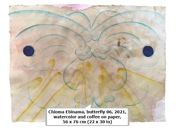 Chioma Ebinama, butterfly 06, 2021, watercolor and coffee on paper, 56 x 76 cm (22 x 30 in)