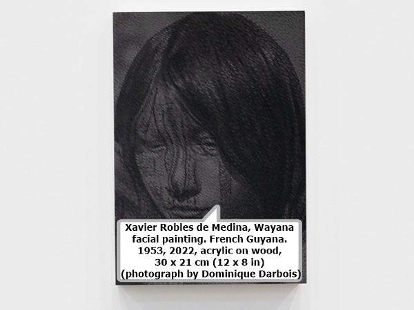 Xavier Robles de Medina, Wayana 
facial painting. French Guyana. 
1953, 2022, acrylic on wood, 
30 x 21 cm (12 x 8 in)
 (photograph by Dominique Darbois)