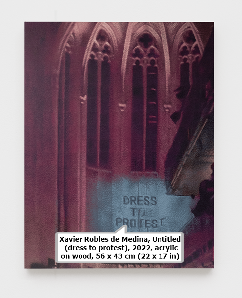 Xavier Robles de Medina, Untitled (dress to protest), 2022, acrylic on wood, 56 x 43 cm (22 x 17 in)