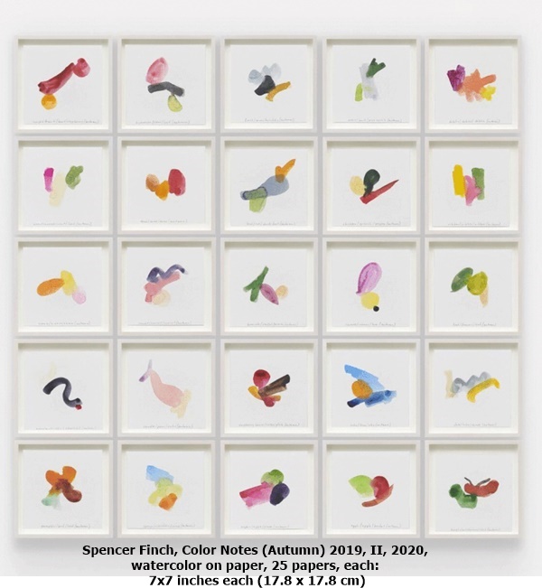 Spencer Finch, Color Notes (Autumn) 2019, II, 2020, watercolor on paper, 25 papers, each:  7x7 inches each (17.8 x 17.8 cm)