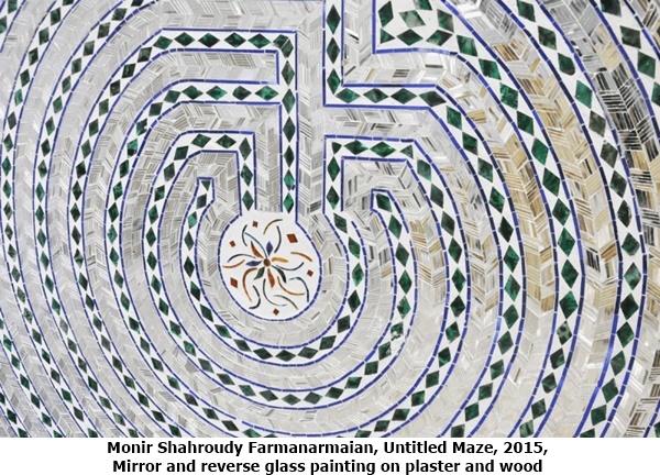 Monir Shahroudy Farmanarmaian, Untitled Maze, 2015, Mirror and reverse glass painting on plaster and wood