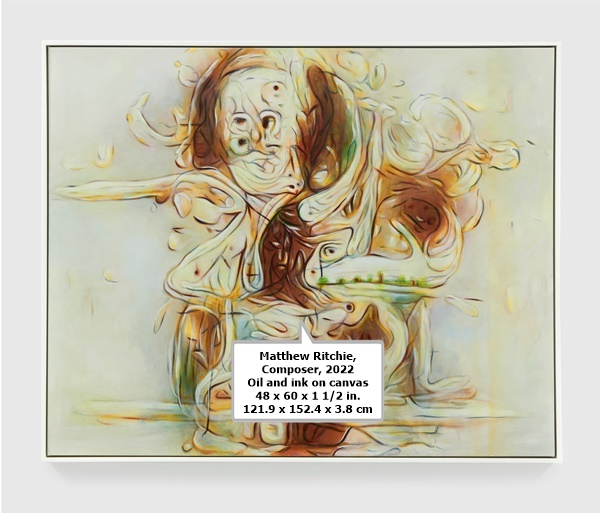 Matthew Ritchie,Composer, 2022
Oil and ink on canvas
48 x 60 x 1 1/2 in.
121.9 x 152.4 x 3.8 cm
 