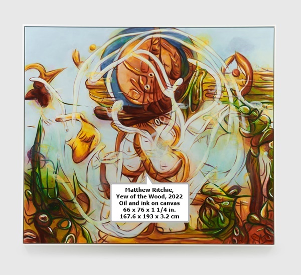 Matthew Ritchie, Yew of the Wood, 2022
Oil and ink on canvas
66 x 76 x 1 1/4 in.
167.6 x 193 x 3.2 cm