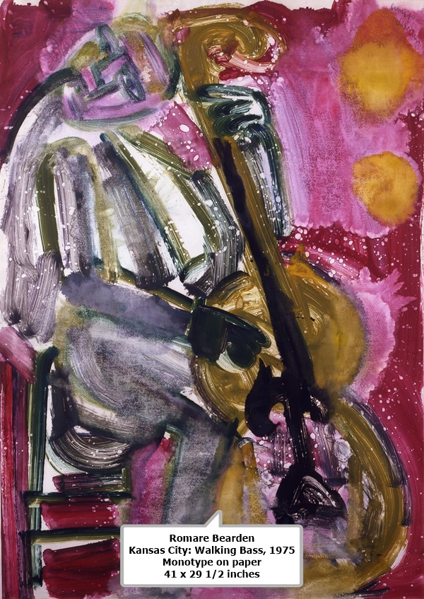 Romare Bearden
Kansas City: Walking Bass, 1975
Monotype on paper
41 x 29 1/2 inches