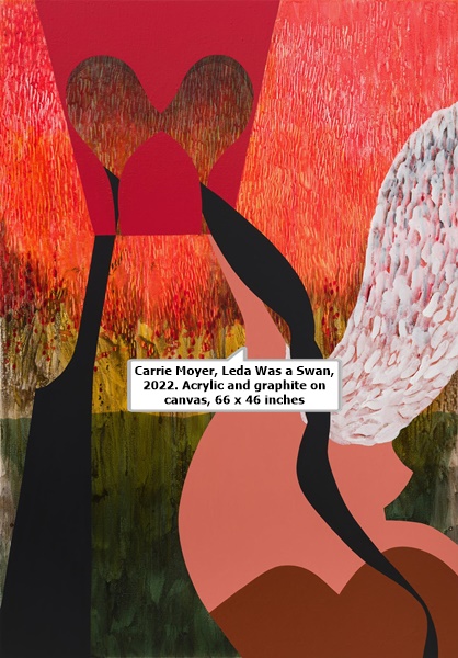 Carrie Moyer, Leda Was a Swan, 2022. Acrylic and graphite on canvas, 66 x 46 inches.