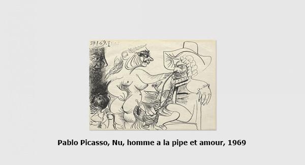 Pablo Picasso, Nu, homme a la pipe et amour, 1969