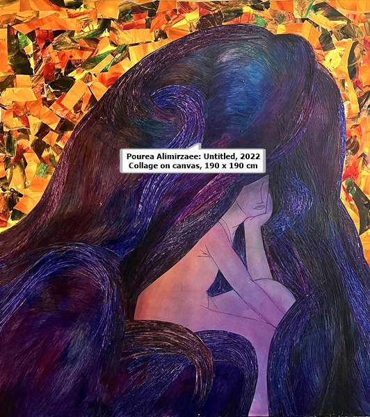 Pourea Alimirzaee: Untitled, 2022
Collage on canvas, 190 x 190 cm