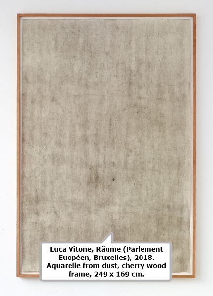 Luca Vitone, Räume (Parlement Euopéen, Bruxelles), 2018. Aquarelle from dust, cherry wood frame, 249 x 169 cm.