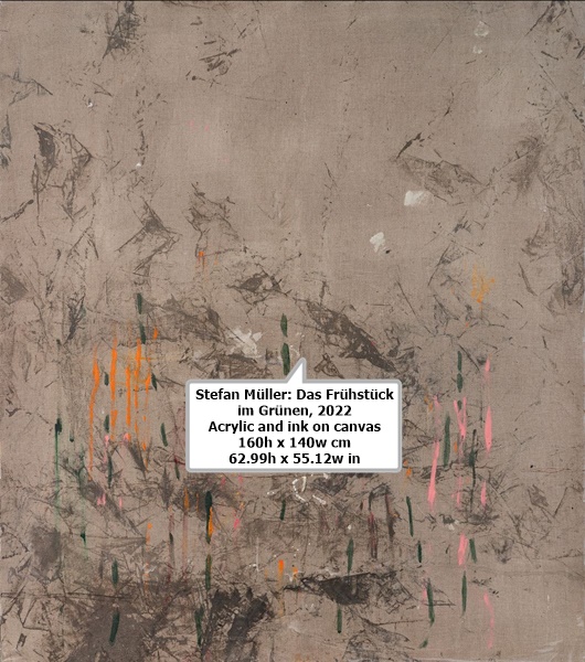 Stefan Müller: Das Frühstück im Grünen, 2022
Acrylic and ink on canvas
160h x 140w cm
62.99h x 55.12w in