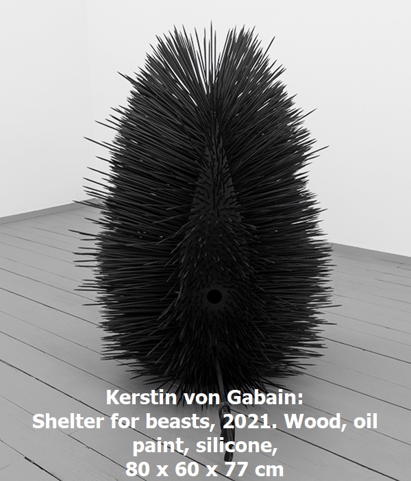 Kerstin von Gabain: Shelter for beasts, 2021. Wood, oil paint, silicone, 80 x 60 x 77 cm