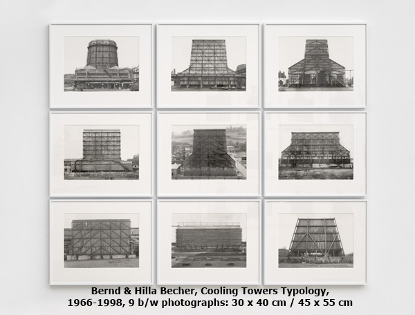 Bernd & Hilla Becher, Cooling Towers Typology, 1966-1998, 9 b/w photographs: 30 x 40 cm / 45 x 55 cm