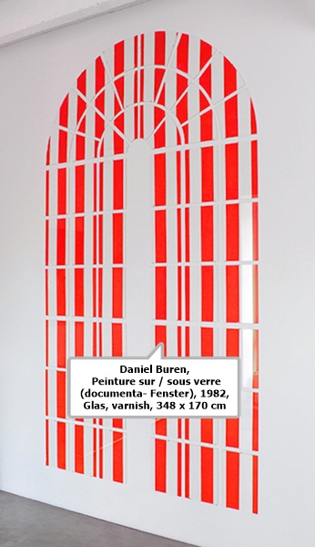 Daniel Buren, Peinture sur / sous verre (documenta- Fenster), 1982, Glas, varnish, 348 x 170 cm