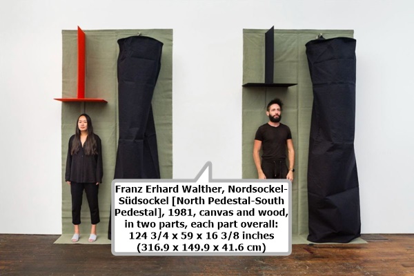 Franz Erhard Walther, Nordsockel-Südsockel [North Pedestal-South Pedestal], 1981, canvas and wood, in two parts, each part overall: 124 3/4 x 59 x 16 3/8 inches (316.9 x 149.9 x 41.6 cm)
