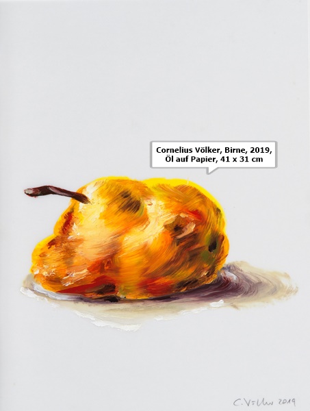 Cornelius Völker, Birne, 2019, Öl auf Papier, 41 x 31 cm