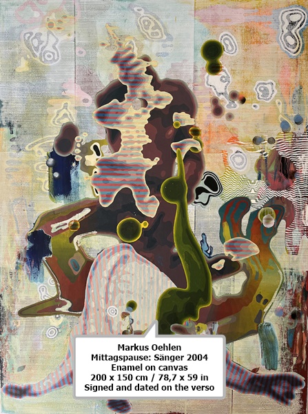Markus Oehlen 
Mittagspause: Sänger 2004
Enamel on canvas
200 x 150 cm / 78,7 x 59 in
Signed and dated on the verso