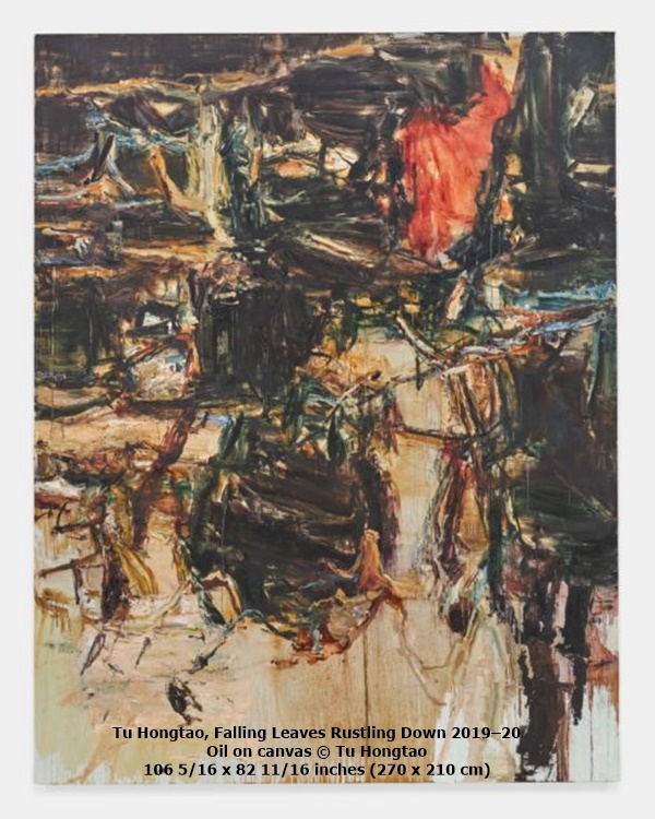 Tu Hongtao, Falling Leaves Rustling Down 2019–20
Oil on canvas © Tu Hongtao
106 5/16 x 82 11/16 inches (270 x 210 cm)