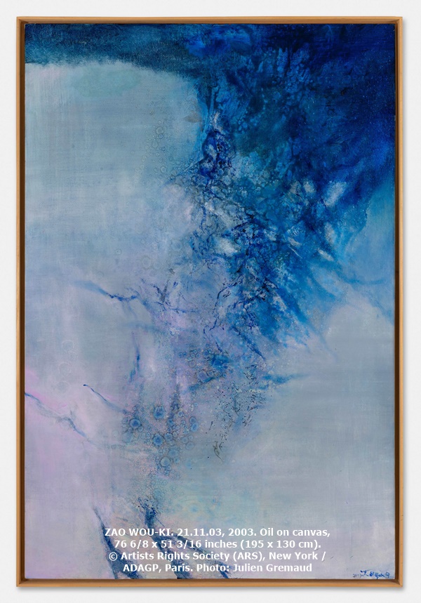 ZAO WOU-KI. 21.11.03, 2003. Oil on canvas, 76 6/8 x 51 3/16 inches (195 x 130 cm). © Artists Rights Society (ARS), New York / ADAGP, Paris. Photo: Julien Gremaud  