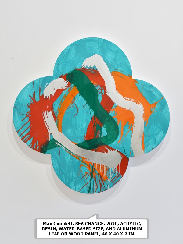 Max Gimblett, SEA CHANGE, 2020, ACRYLIC, RESIN, WATER-BASED SIZE, AND ALUMINUM LEAF ON WOOD PANEL, 40 X 40 X 2 IN.
