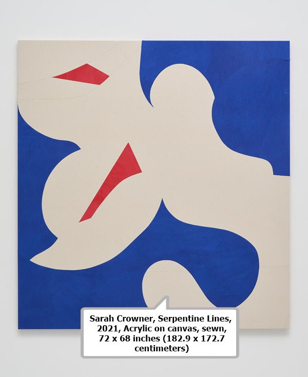 Sarah Crowner, Serpentine Lines, 2021, Acrylic on canvas, sewn, 72 x 68 inches (182.9 x 172.7 centimeters)