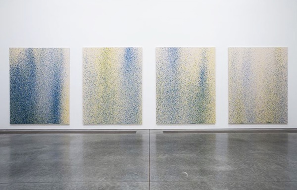 Lucien Smith (American, born 1989), LSMI - 3 (Blue & Yellow), 2013. Acrylic on unprimed canvas, 108 x 84 x 1 3/4 inches. Courtesy of the artist
