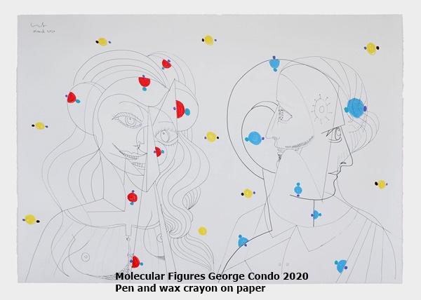Molecular Figures George Condo 2020
Pen and wax crayon on paper