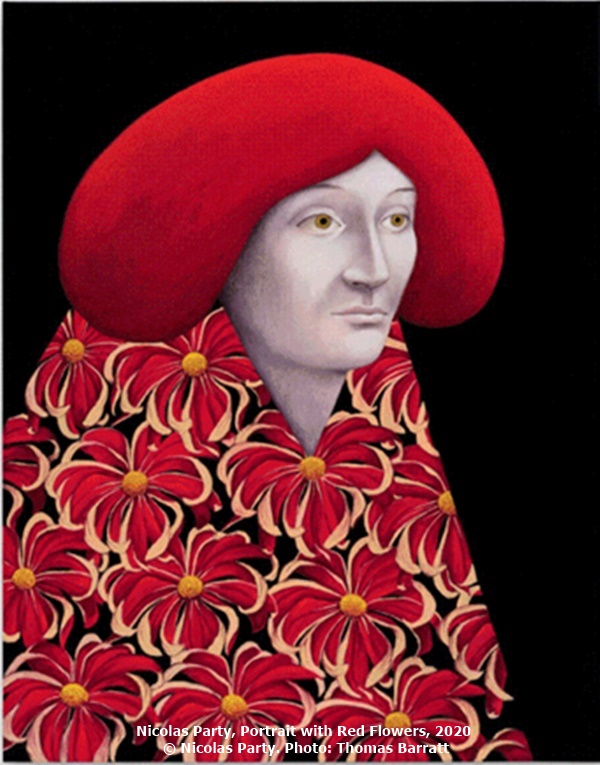 Nicolas Party, Portrait with Red Flowers, 2020 © Nicolas Party. Photo: Thomas Barratt
