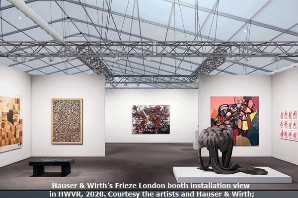 Hauser & Wirth’s Frieze London booth installation view in HWVR, 2020. Courtesy the artists and Hauser & Wirth;