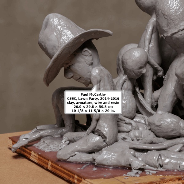 Paul McCarthy
CSSC, Lawn Party, 2014-2016
clay, armature, wire and resin
26.0 × 29.8 × 50.8 cm
10 1⁄8 × 11 5⁄8 × 20 in.