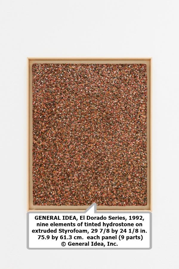 GENERAL IDEA, El Dorado Series, 1992, nine elements of tinted hydrostone on extruded Styrofoam, 29 7/8 by 24 1/8 in.  75.9 by 61.3 cm.  each panel (9 parts) © General Idea, Inc.