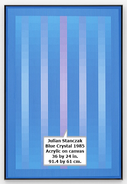 Julian Stanczak
Blue Crystal
1985
Acrylic on canvas
36 by 24 in. 91.4 by 61 cm.