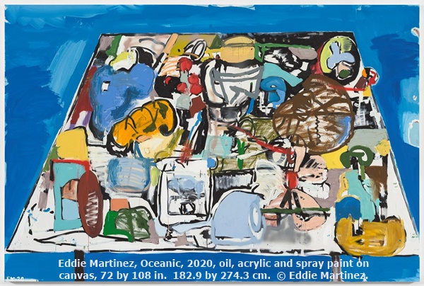 Eddie Martinez, Oceanic, 2020, oil, acrylic and spray paint on canvas, 72 by 108 in.  182.9 by 274.3 cm. © Eddie Martinez.