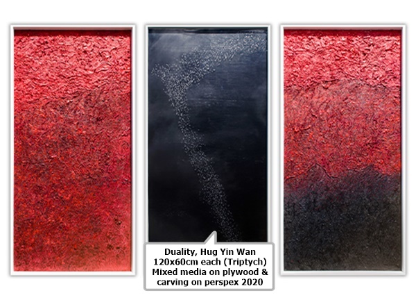 Duality
Hug Yin Wan

120x60cm each (Triptych)

Mixed media on plywood & carving on perspex

2020