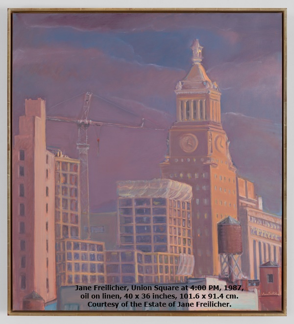 Jane Freilicher, Union Square at 4:00 PM, 1987, oil on linen, 40 x 36 inches, 101.6 x 91.4 cm. Courtesy of the Estate of Jane Freiliche
