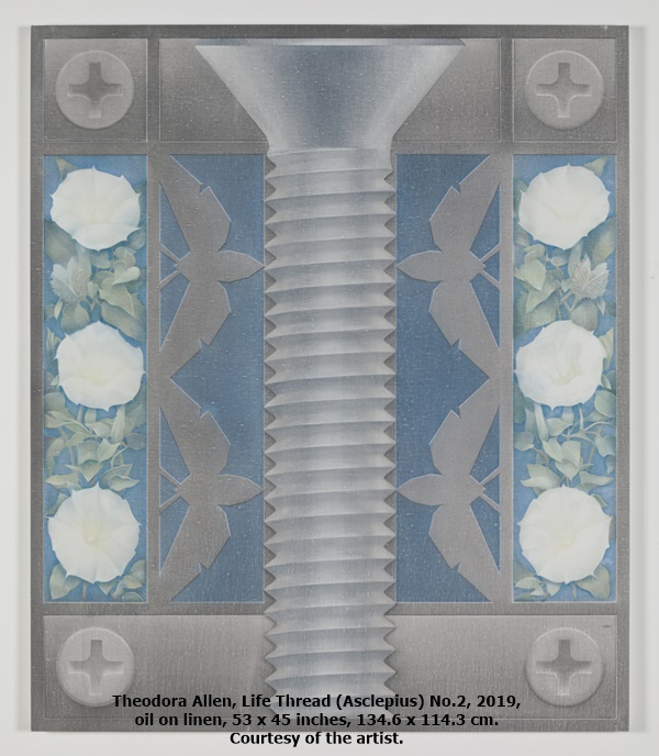 Theodora Allen, Life Thread (Asclepius) No.2, 2019, oil on linen, 53 x 45 inches, 134.6 x 114.3 cm. Courtesy of the artist.