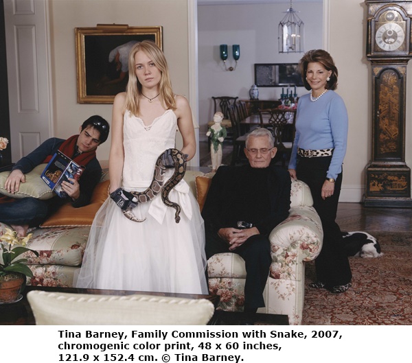 Tina Barney, Family Commission with Snake, 2007, chromogenic color print, 48 x 60 inches, 121.9 x 152.4 cm. © Tina Barney.