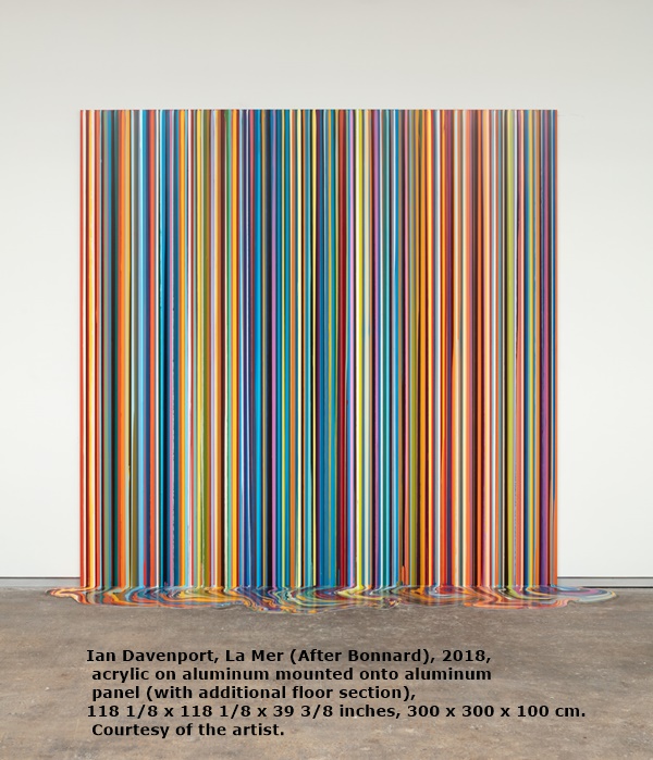 Ian Davenport, La Mer (After Bonnard), 2018, acrylic on aluminum mounted onto aluminum panel (with additional floor section), 118 1/8 x 118 1/8 x 39 3/8 inches, 300 x 300 x 100 cm. Courtesy of the artist.