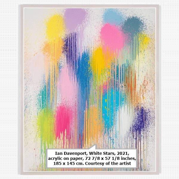 Ian Davenport, White Stars, 2021, acrylic on paper, 72 7/8 x 57 1/8 inches, 185 x 145 cm. Courtesy of the artist