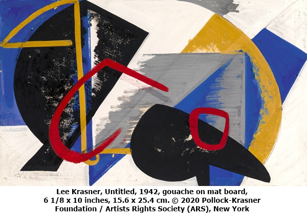 Lee Krasner, Untitled, 1942, gouache on mat board, 6 1/8 x 10 inches, 15.6 x 25.4 cm. © 2020 Pollock-Krasner Foundation / Artists Rights Society (ARS), New York