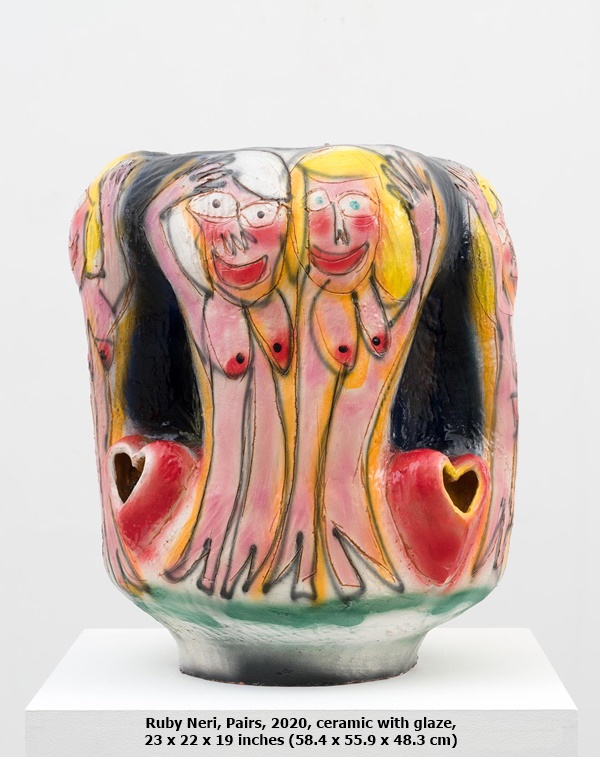 Ruby Neri, Pairs, 2020, ceramic with glaze, 23 x 22 x 19 inches (58.4 x 55.9 x 48.3 cm)