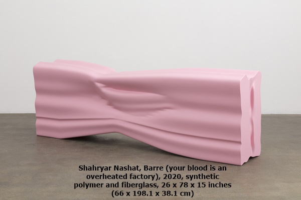Shahryar Nashat, Barre (your blood is an overheated factory), 2020, synthetic polymer and fiberglass, 26 x 78 x 15 inches (66 x 198.1 x 38.1 cm)